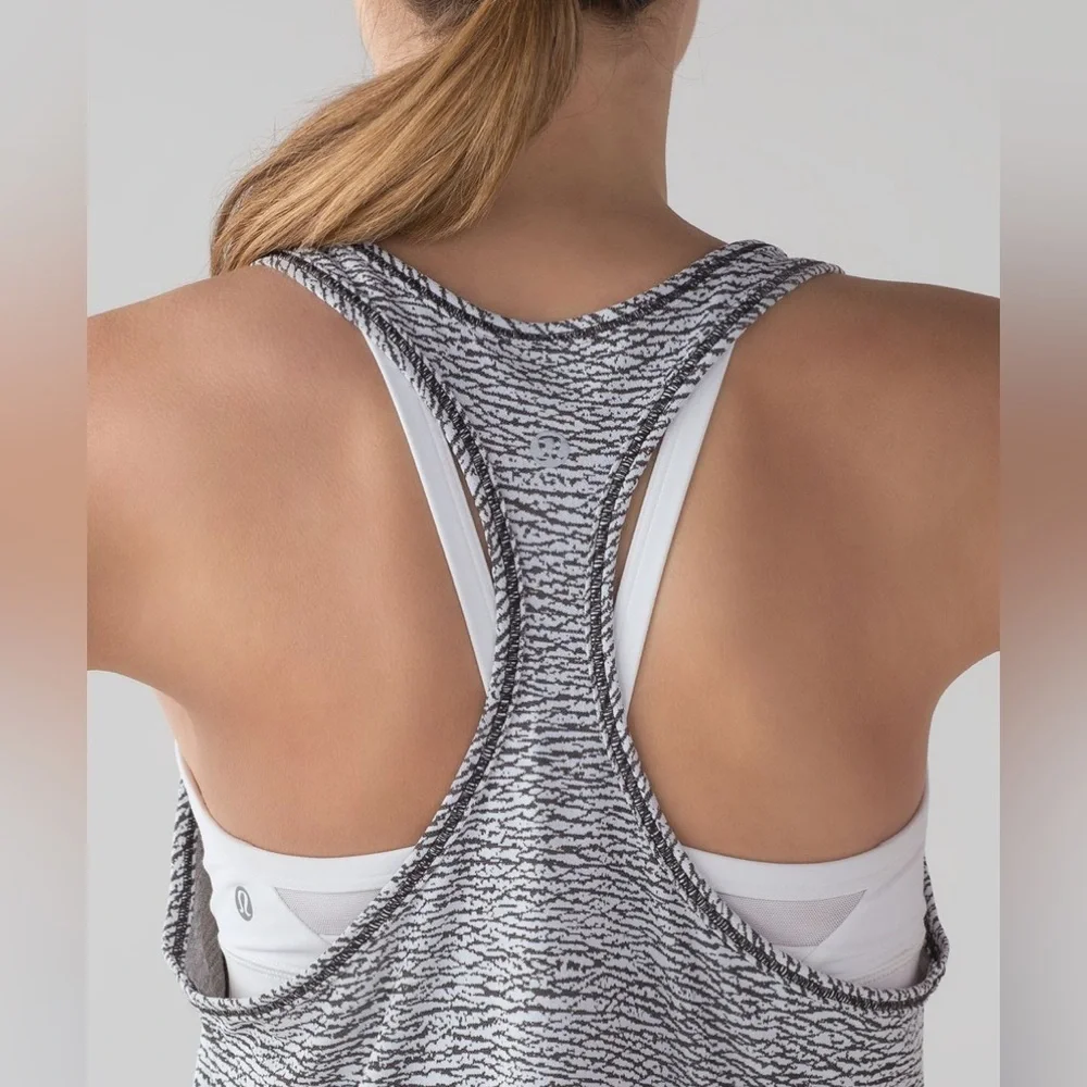 Lululemon Long Distance Tank Sheer Luon Pebble Jacquard V1 White Black